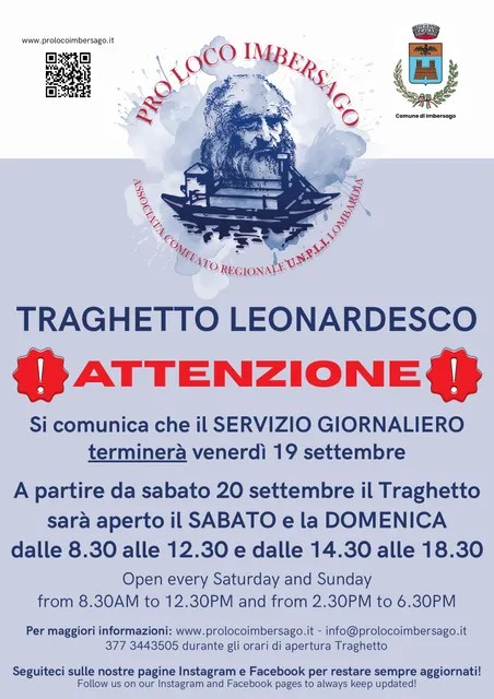 Proloco Imbersago - orari invernale traghetto Leonardesco